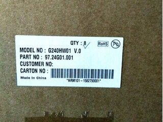 RGB 24 นิ้ว 300cd/m2 91PPI TFT LCD Panel G240HW01 V0 89/89/89/89 (ประเภท)